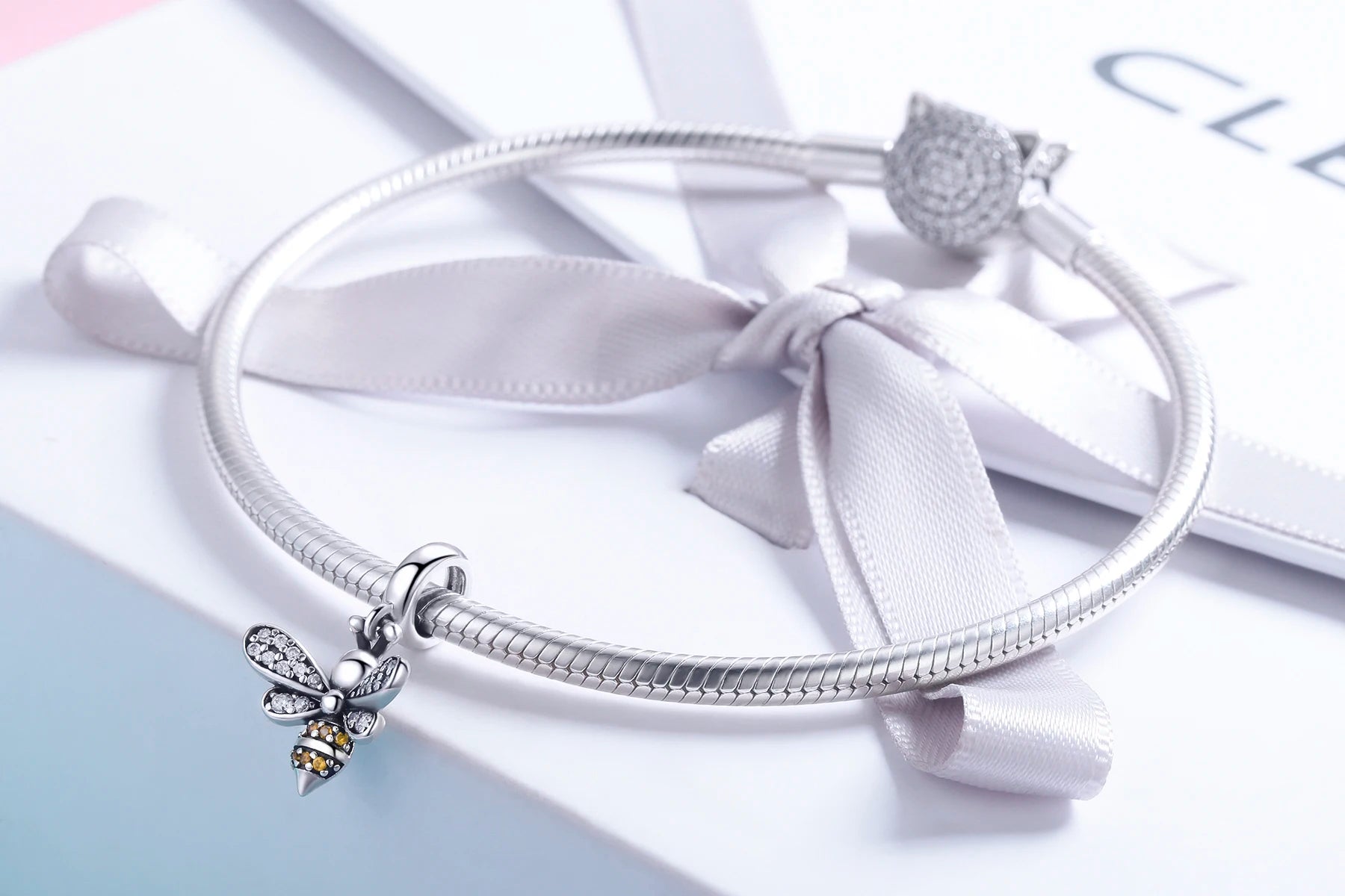 BISAER - Colgante de plata de ley 925 con forma de insecto y mariposa de circonita para pulseras originales de bricolaje, accesorios de moda para regalo