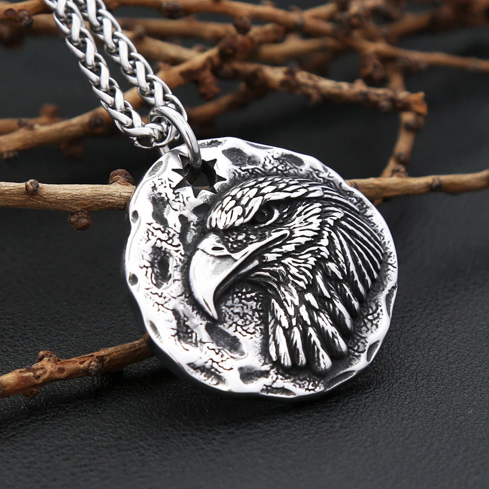 Vintage Punk 316L Stainless Steel Eagle Head Pendant Fashion Domineering American Animal Necklaces Biker Jewelry Gifts Wholesale