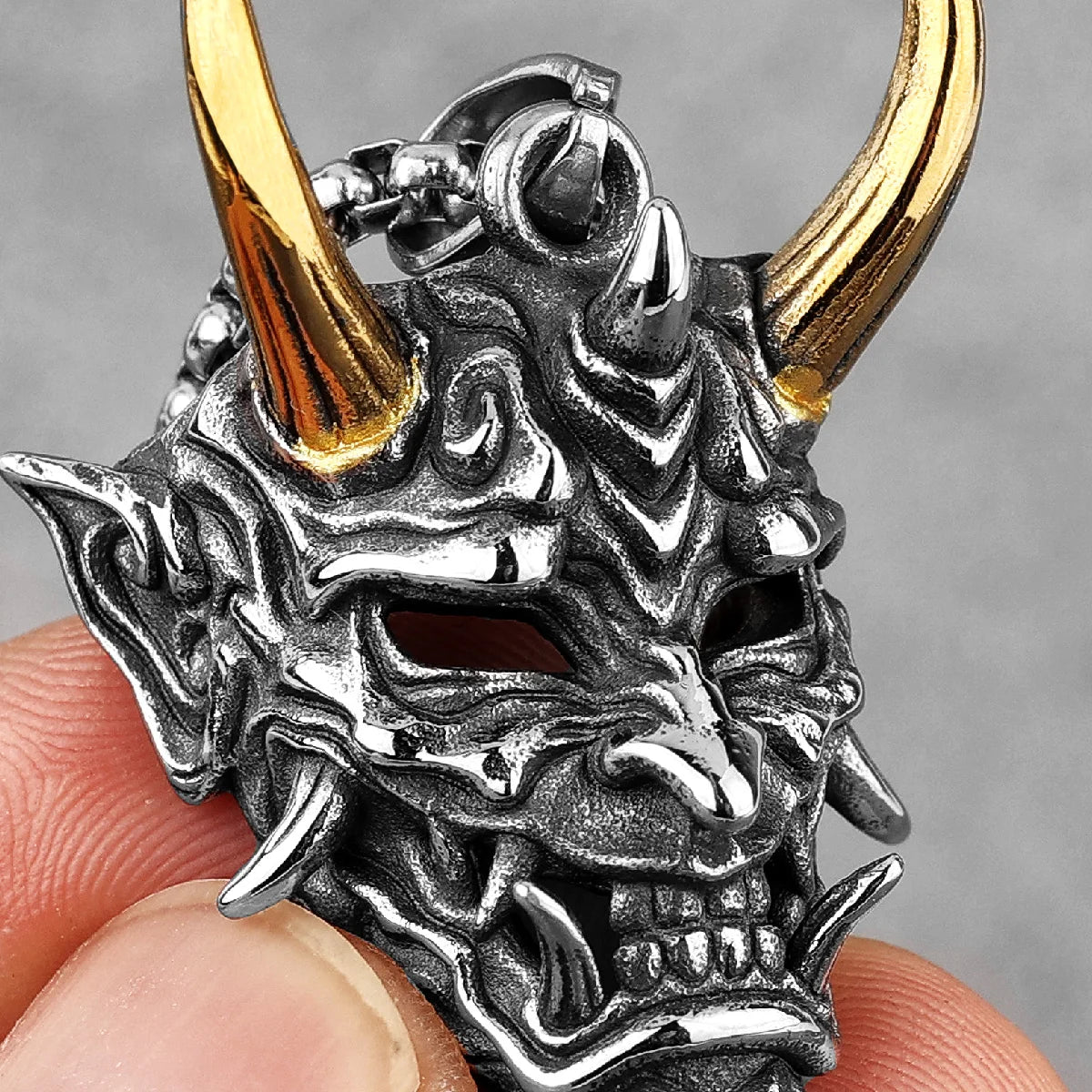 Hannya Mask Stainless Steel Men Ninja Necklaces Bushido Pendant Chain Punk for Boyfriend Male Jewelry Creative Gift Dropshipping