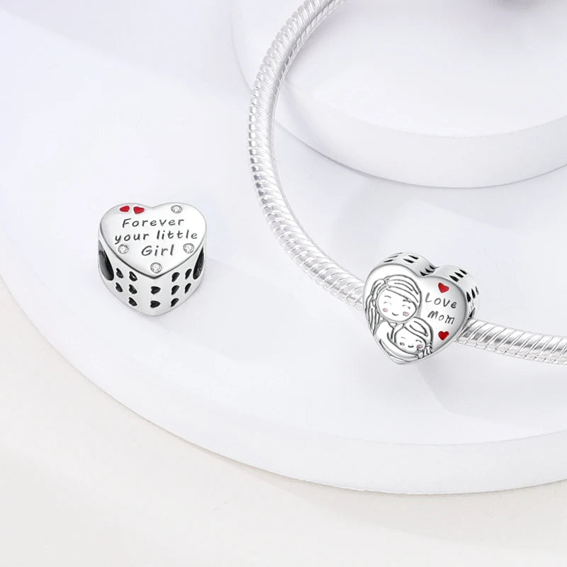 Heart Shape Pendant Inlaid Zircon Love Charms Beads Fit Original Pandora Bracelet 925 Silver Friendship Sister Family Gift