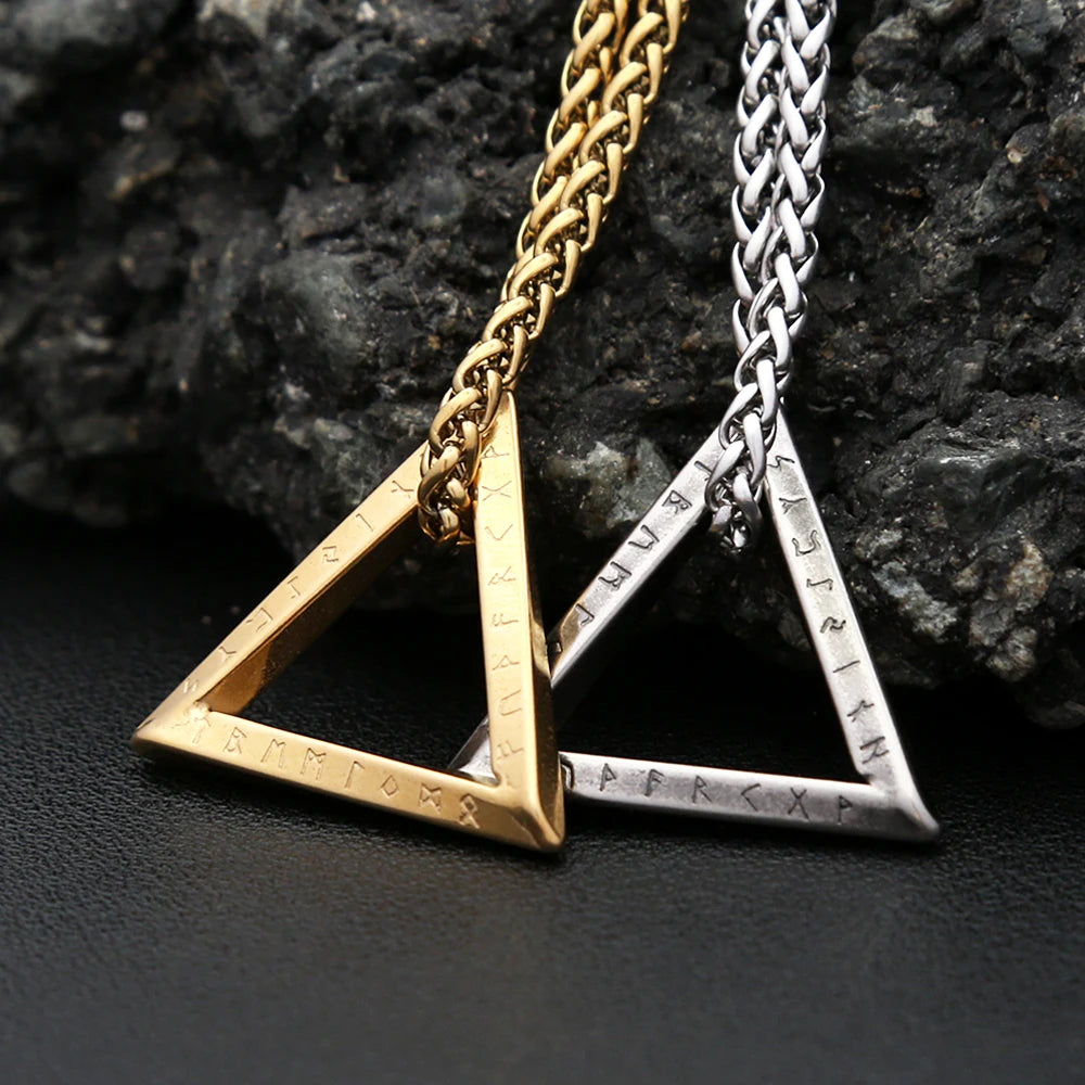 New Vintage Mobius Triangle Charm Pendant Necklaces For Men Women Stainless Steel Twisted Viking Runes Necklace Amulet Jewelry