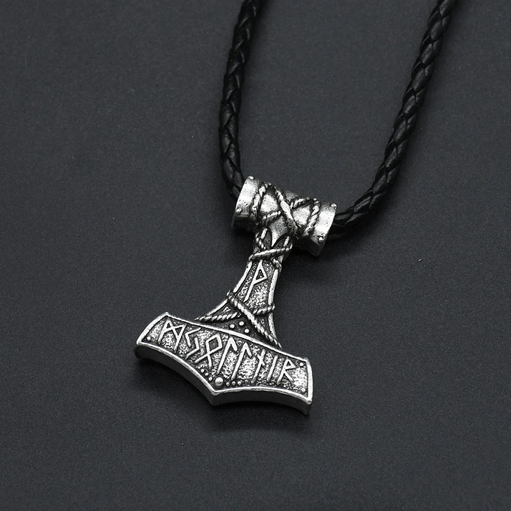 Viking Thor's Hammer Pendant Necklace Men's Vintage Nordic Rune Jewelry  Amulet Gift