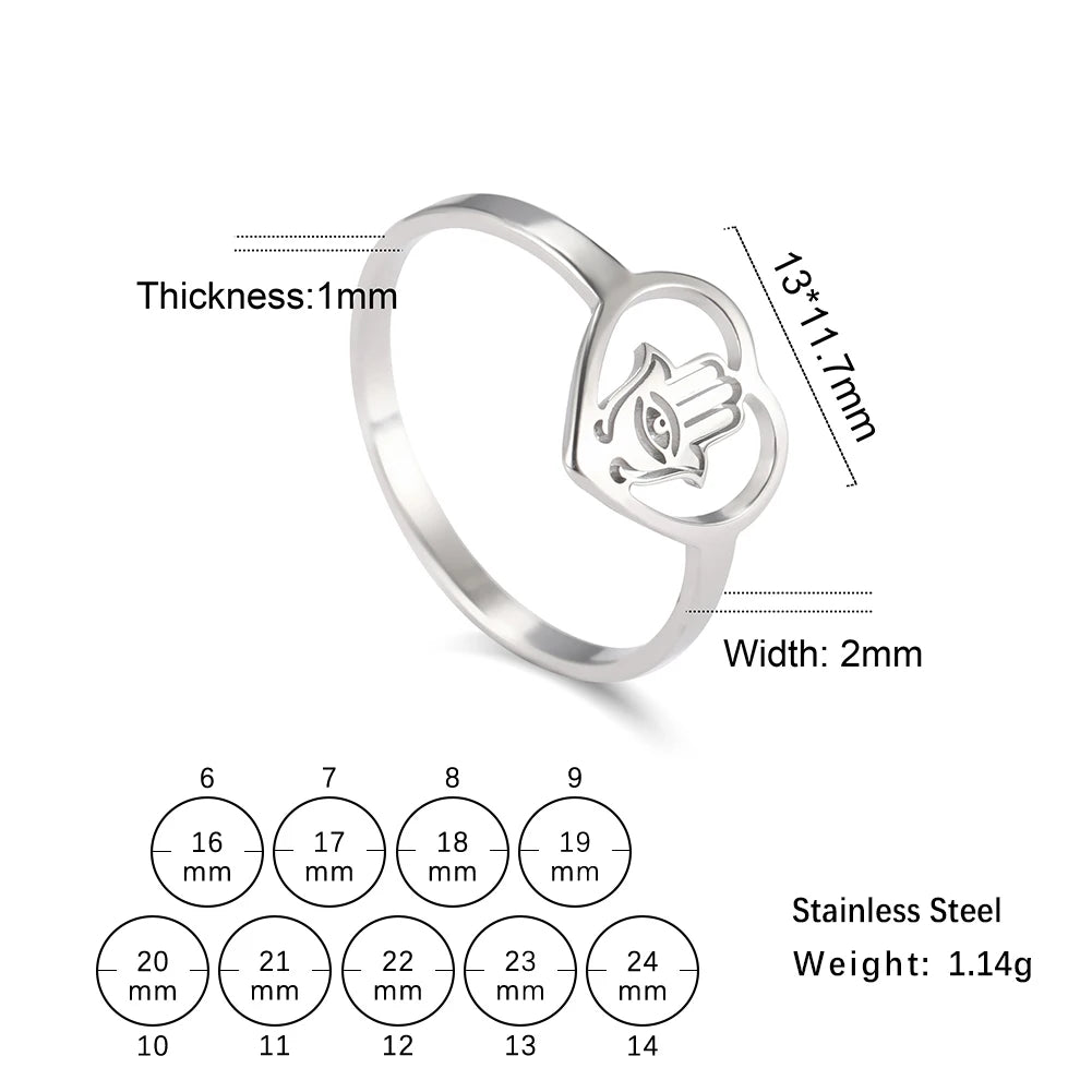 Bague en acier inoxydable pour femme, bijou porte-bonheur, en forme de cœur, en forme de main de Hamesh, en forme de cœur, en forme de paume de Fatima, en forme de mauvais œil, cadeau d'anniversaire, 2023