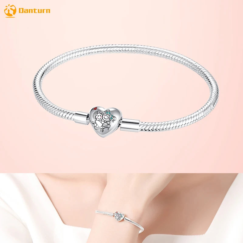 Danturn 925 Silver Heart Infinity Wishbone Heart Blue Disc Fan Clasp Heart T-Bar Multi Snake Chain Bracelets