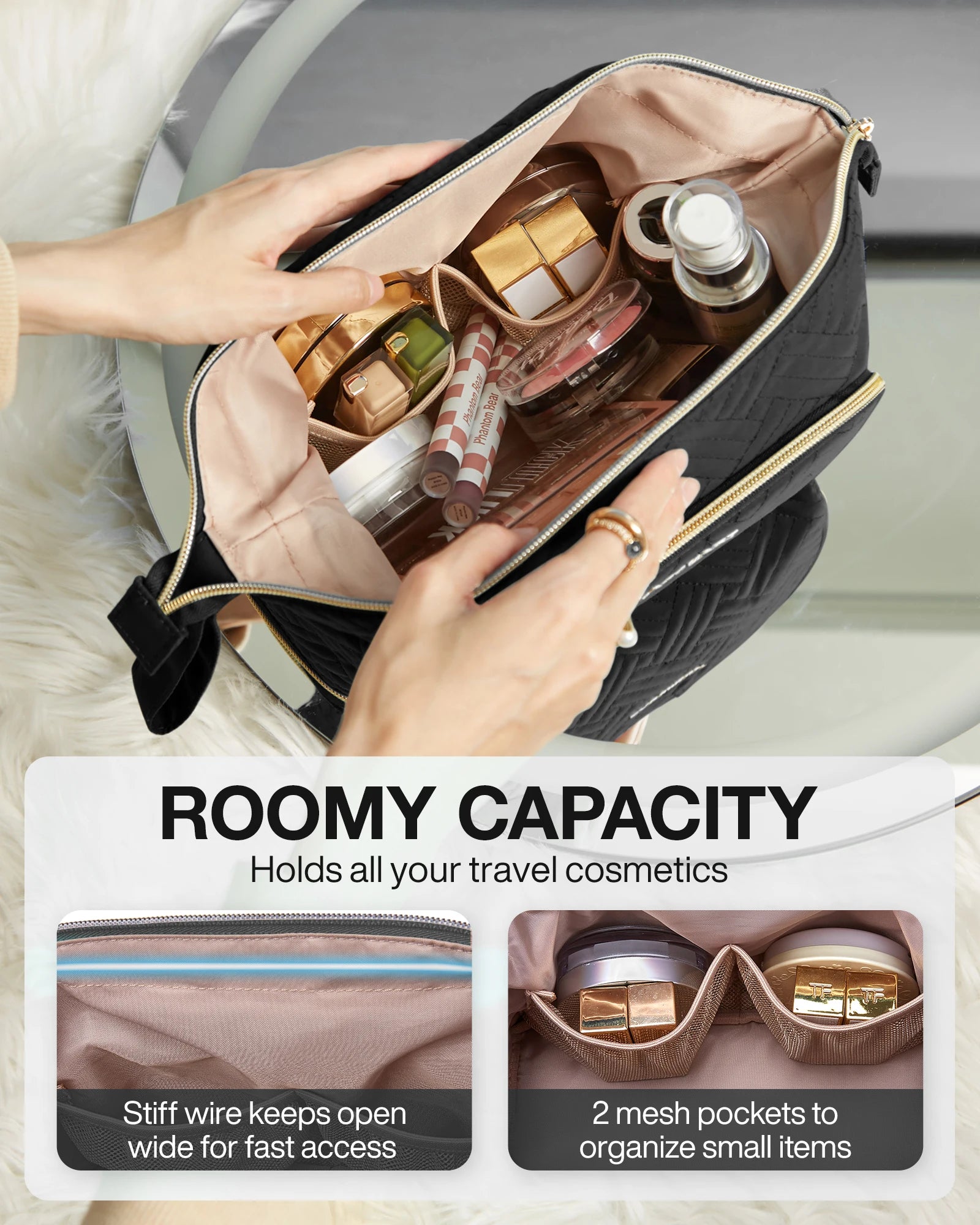 Large Capacity Outdoor Girl Makeup Bag BAGSMART Women Cosmetic Bag Toiletries Organizer Waterproof Female Storage Make up Cases