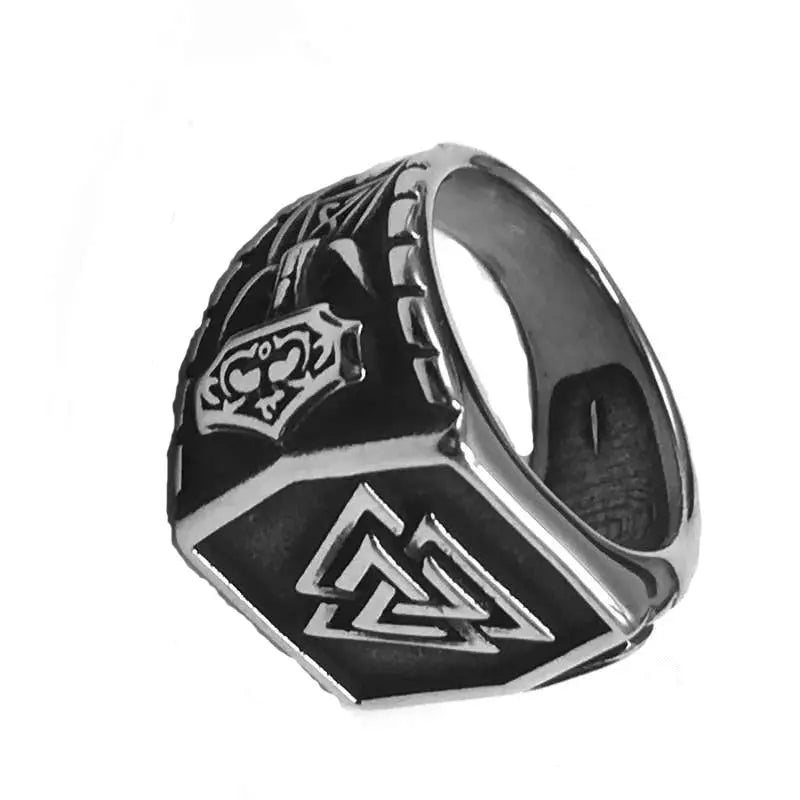 Nordic viking rune valknut thor hammer Mjolnir Ring stainless steel amulet ring for men