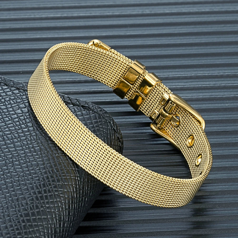 MKENDN Simple Style 10mm Mens Stainless Steel Mesh Milanese Belt Watch Band Charm Bracelet Adjustable Buckle Clasp