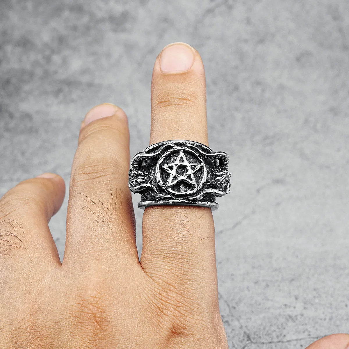 Satan Pentagramme Hommes Anneaux En Acier Inoxydable 316L Punk Enfer Rock Démon Rap Fête pour Motard Ami Masculin Bijoux Meilleur Cadeau En Gros