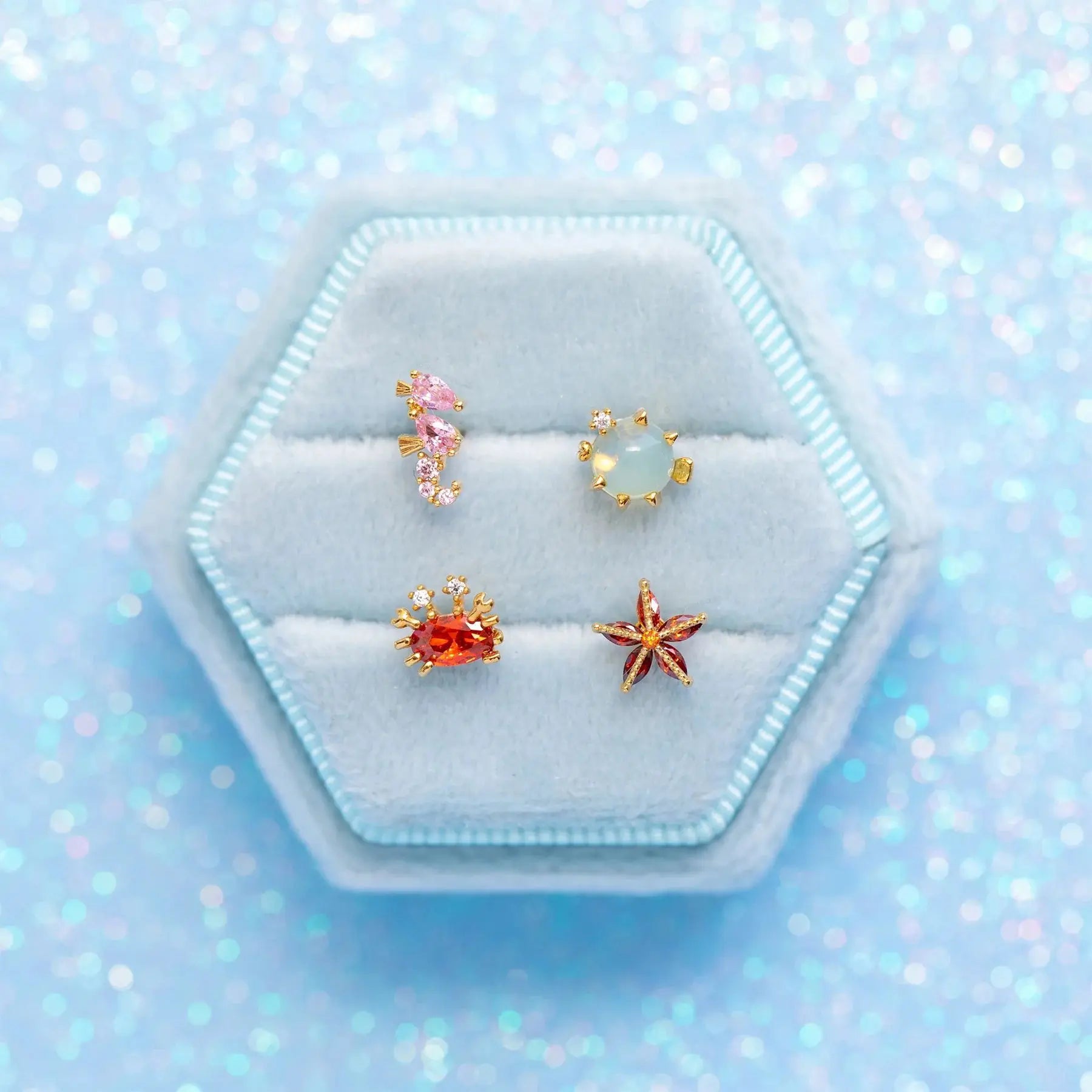 New ins Cute Ocean Anime Colorful Zircon Starfish Octopus Earrings For Women Girl Fashion Wholesale Jewelry Gift