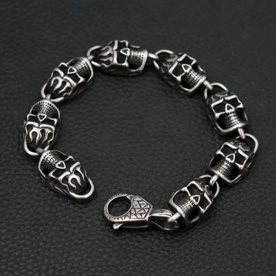 Gothic Vintage Stainless Steel Black Skull Bracelet For Men Hip Hop Biker Cool Skeleton Bangles Charm Party Jewelry Dropshipping