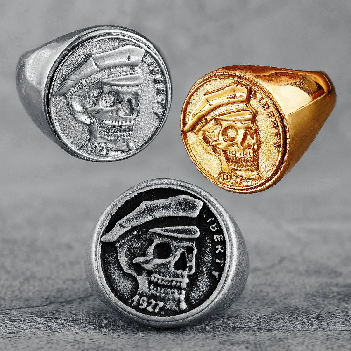 Skulls Badge Rings 316L Stainless Steel Men Ring Variety Retro Skeletons Punk Rock Punk for Rider Male Smoker Jewelry Best Gift