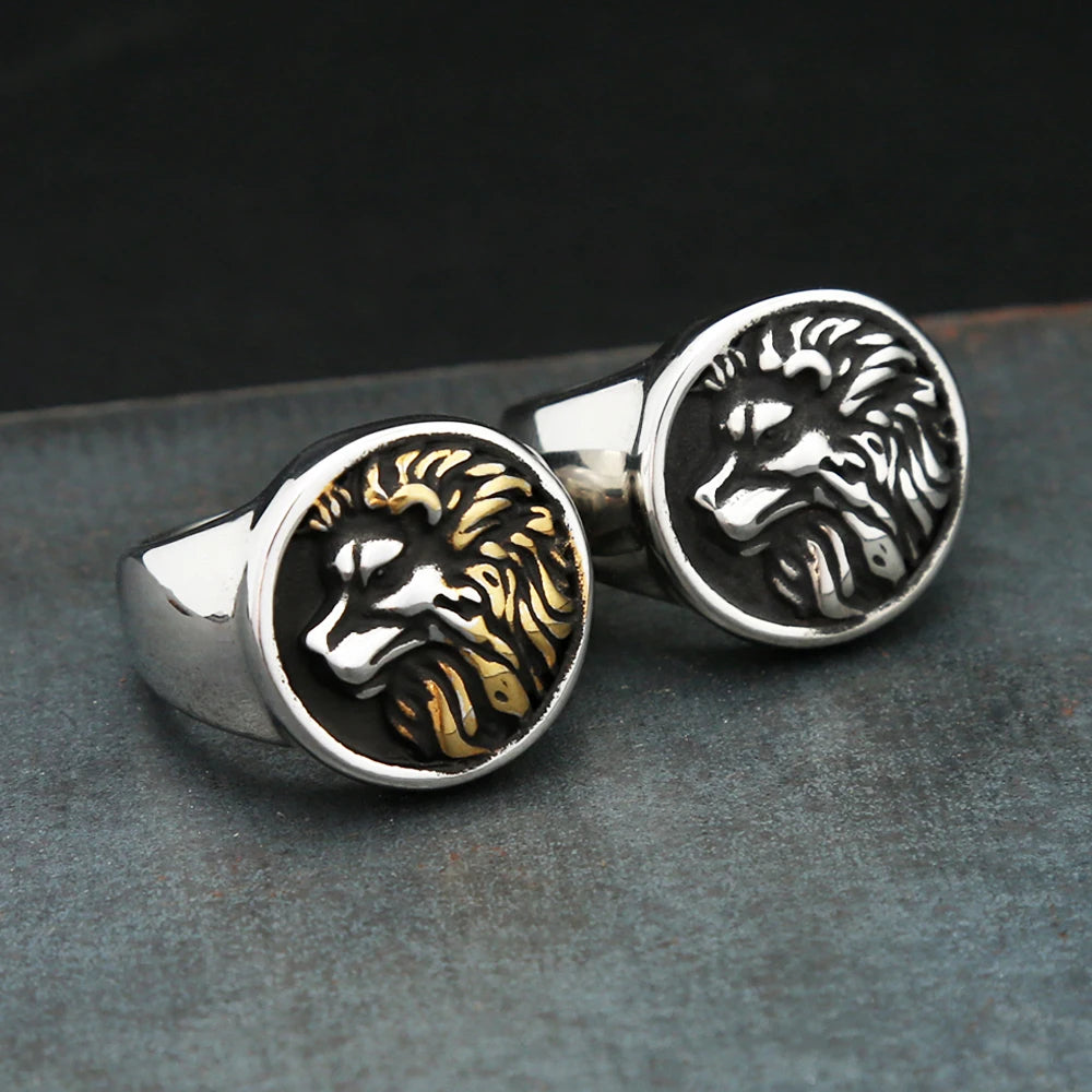 Gothic Punk Stainless Steel Lion Head Rings For Men Women Fashion Cool Domineering Vintage Animal Ring Party Jewelry Wholesale