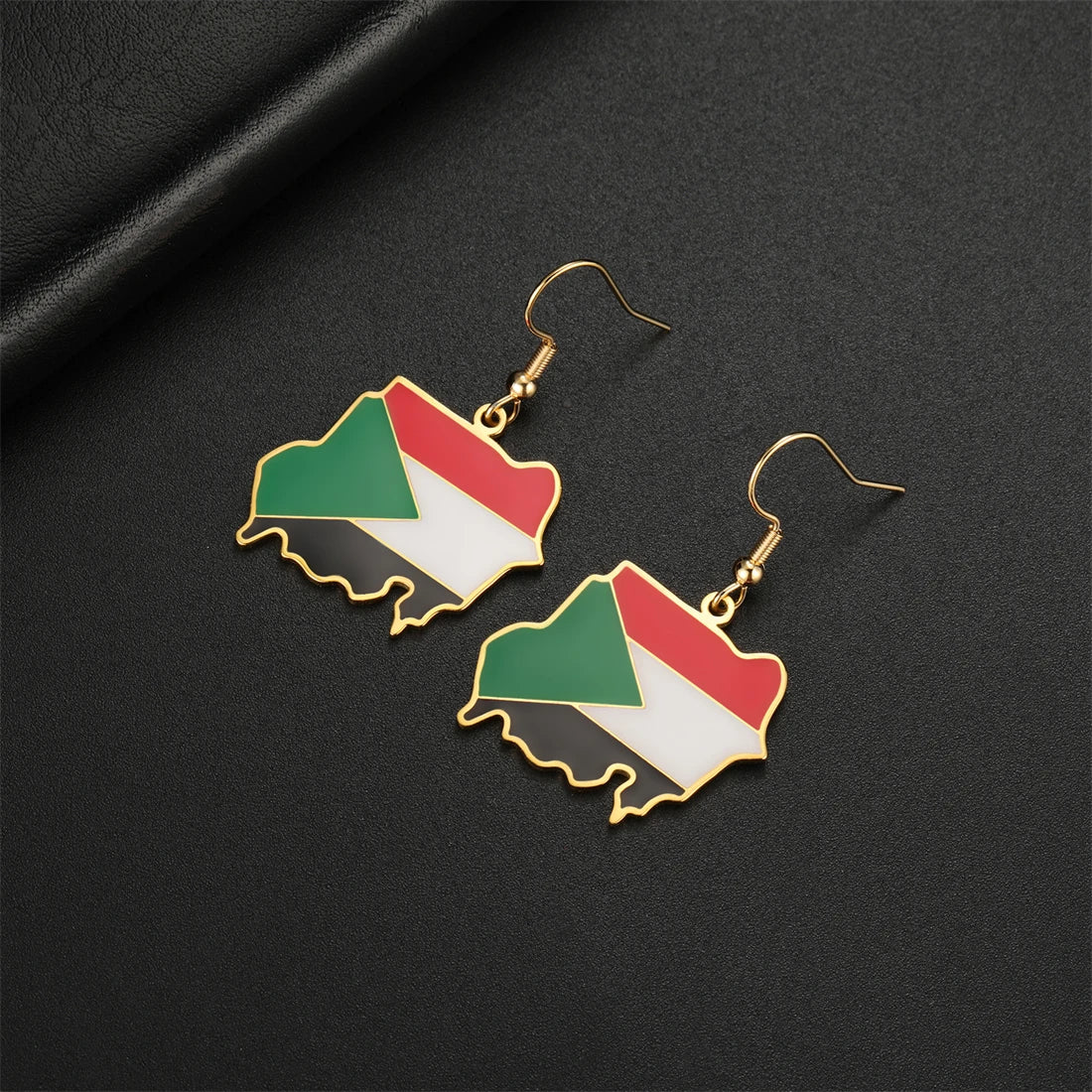 EUEAVAN Classic Sudan Map Flag Pendant Earrings Stainless Steel Silver Gold Color North Sultan Maps Earring Patriotic Jewelry