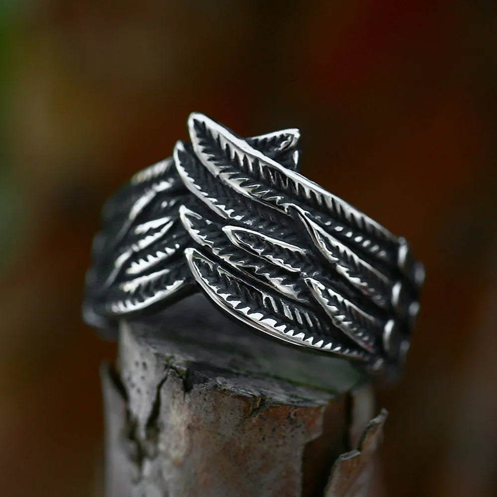 New Vintage Double Feather Rings For Men Women 316L Stainless Steel Punk Hip Hop Fashion Creative Couple Jewelry Dropshipping