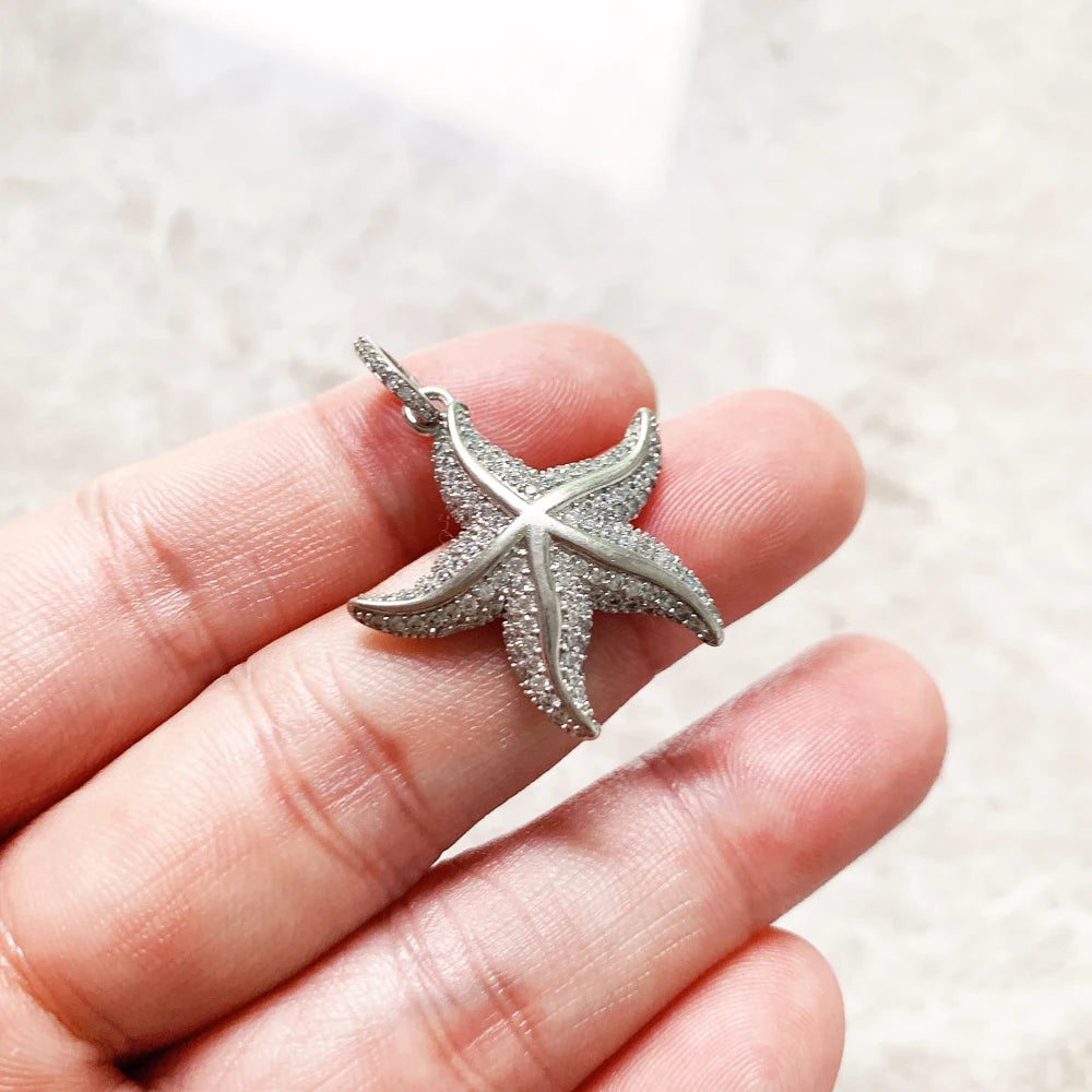 Pendant Sparkling Starfish Summer Brand New Fine Jewelry Trendy 925 Sterling Silver Accessories Ocean Spirit Gift For Women