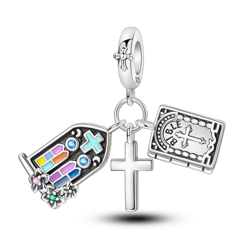 New 925 Sterling Silver Cross Love Clover Castle Elephant Beads Charms Fit Original Pandora Bracelets Women Jewelry DIY Gift