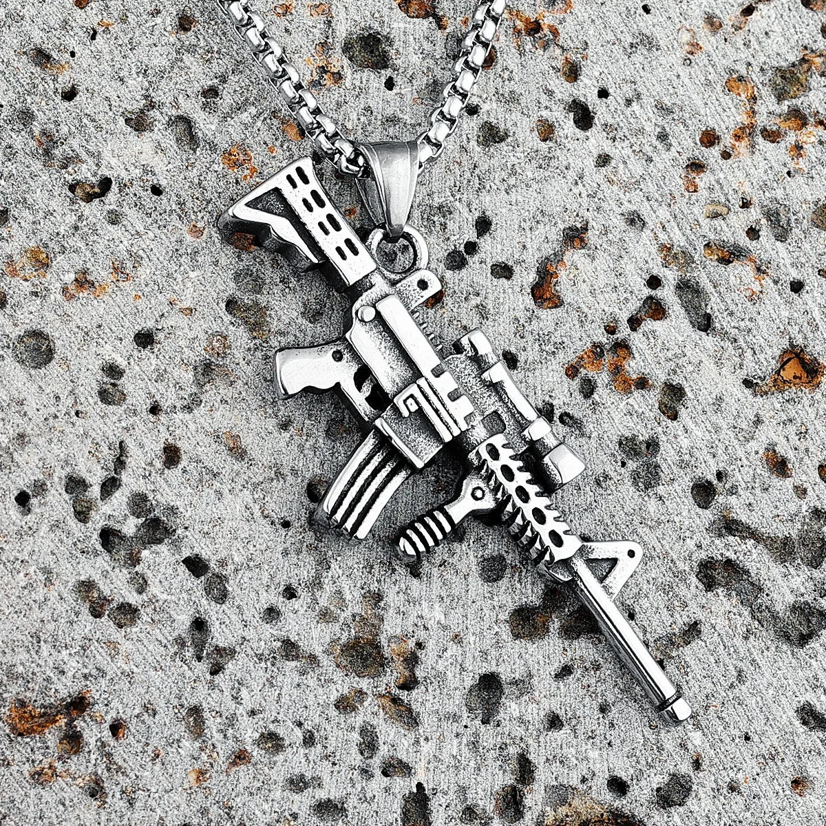 Hip Hop Rap Carbine Necklace 316L Stainless Steel Men M16 M4 Pendant Chain Rock Punk for Boyfriend Biker Rider Jewelry Best Gift