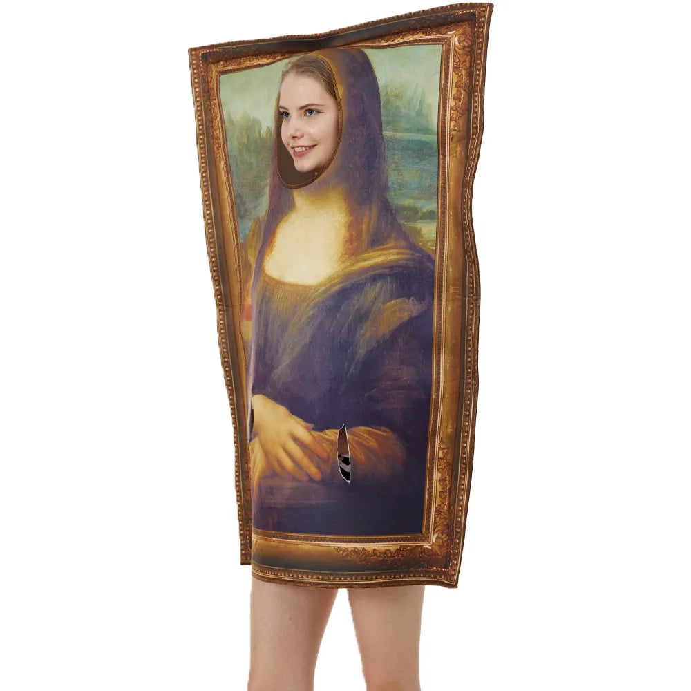 Mural divertido de Mona Lisa para cosplay, accesorios de disfraces para adultos, unisex, mono de esponja, Halloween, carnaval clásico, fiesta de disfraces