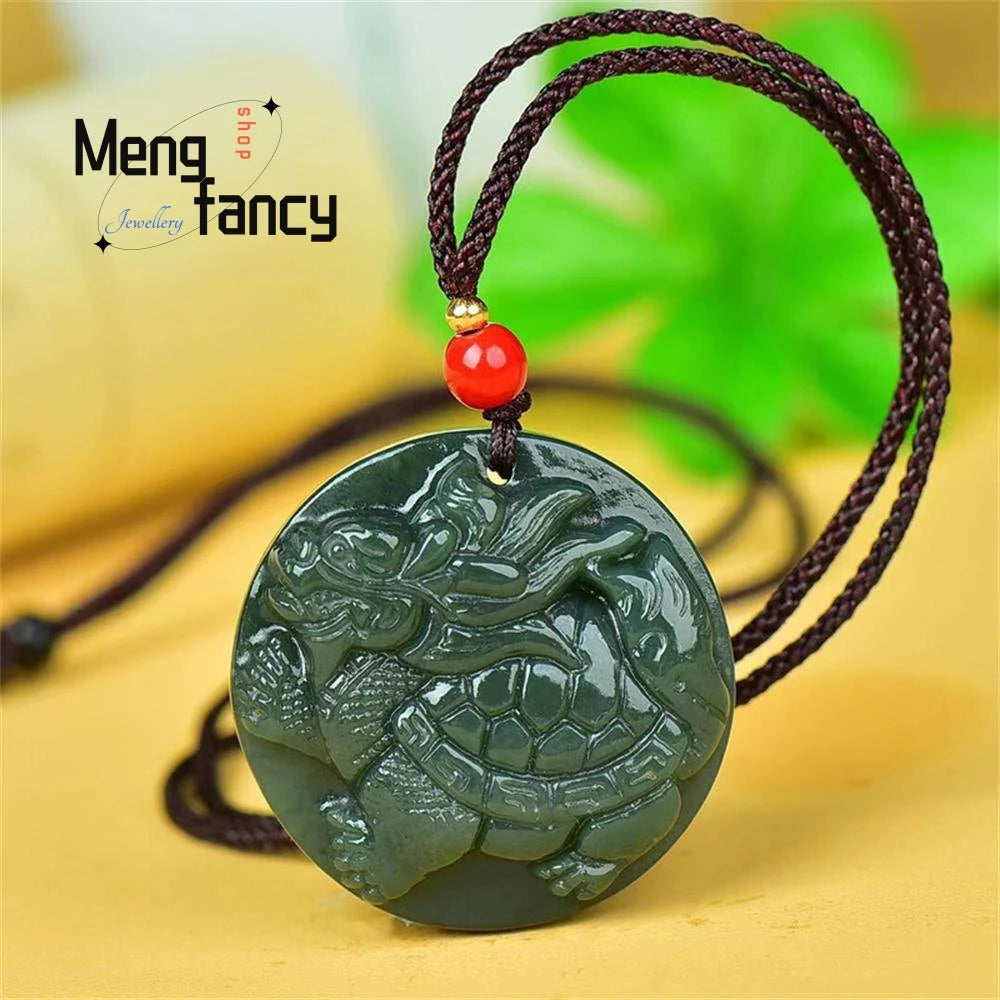 Natural Hetian Green Jade Dragon Turtle Pendant Simple Exquisite Best Selling Fashion Jewelry Handicraft Mascots Holiday Gifts