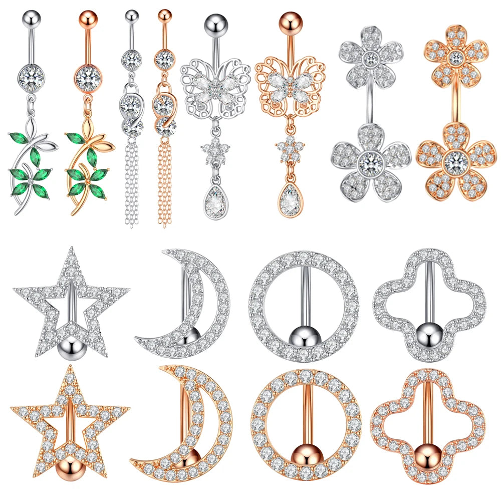 1PCS Fashion 316L Steel Belly Button Rings Dragonfly Flower Navel Piercing Ring Navel Button Body Belly Piercing Jewelry 2022