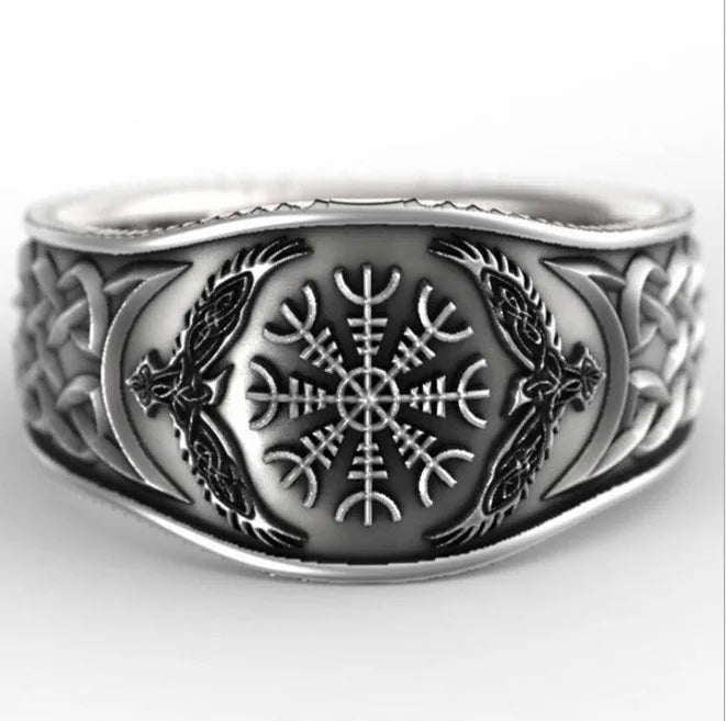 In 2024, Nordic mythological story Viking Celtic compass retro graffiti fashion design charming ring