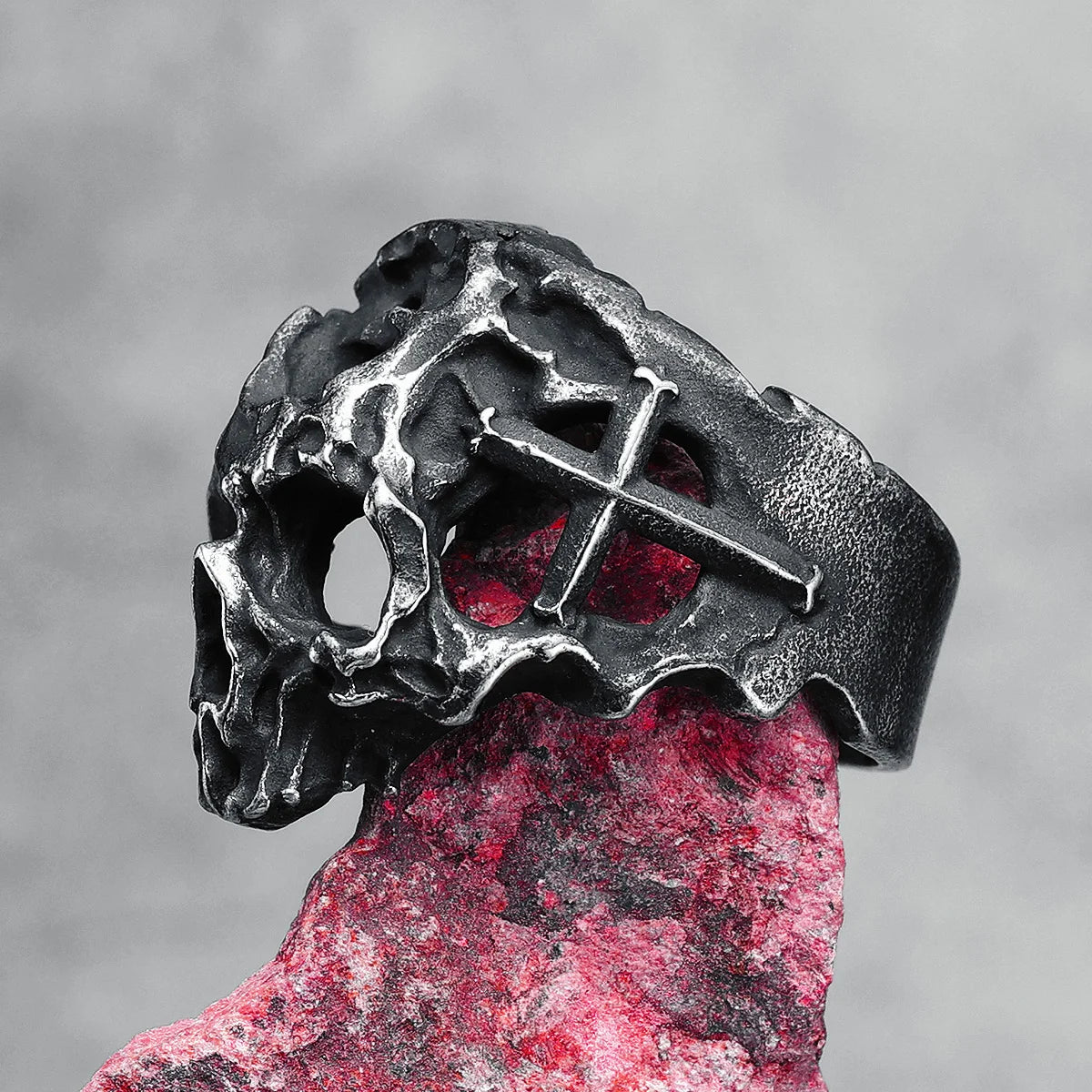 Hollow Skull Men Ring 316L Stainless Steel Weathering Cranium Rock HipHop Party for Biker Rider Male Boyfriend Jewelry Best Gift