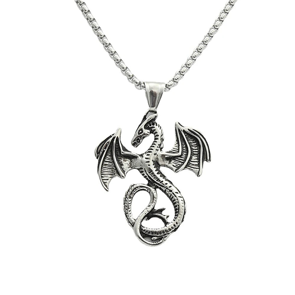 Collier avec pendentif dragon volant punk vintage pour hommes et femmes, collier ras du cou en acier inoxydable avec ptérosaure, bijoux à breloques, cadeaux