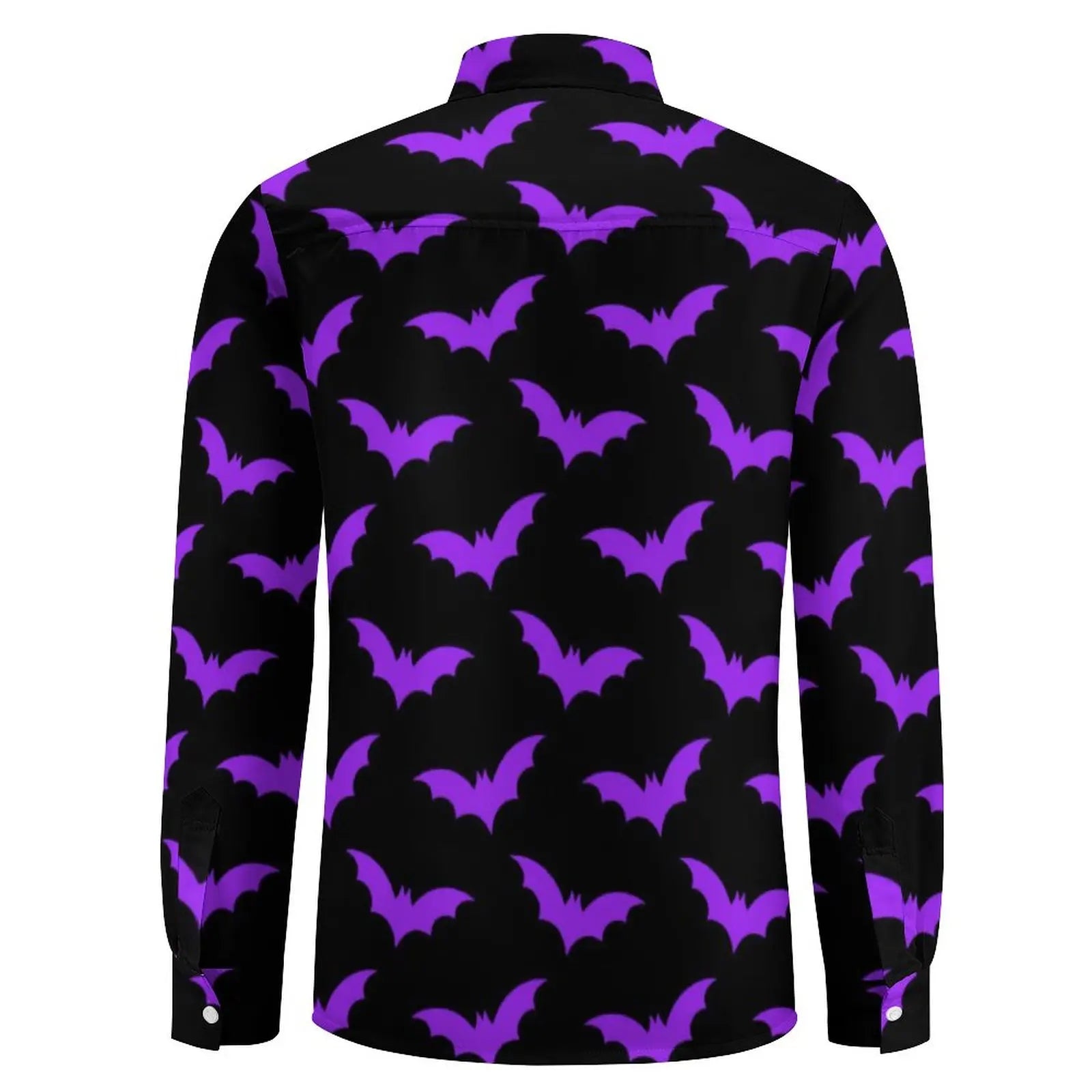 Purple Bats Print Shirt Autumn Black Halloween Casual Shirts Men Loose Blouses Long Sleeve Graphic Funny Clothing Plus Size