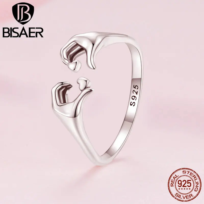 Bagues en argent sterling 925 BISAER en forme de cœur pour femme romantique, bagues de promesse de mariage pour couple amoureux, bijoux fins pour la Saint-Valentin