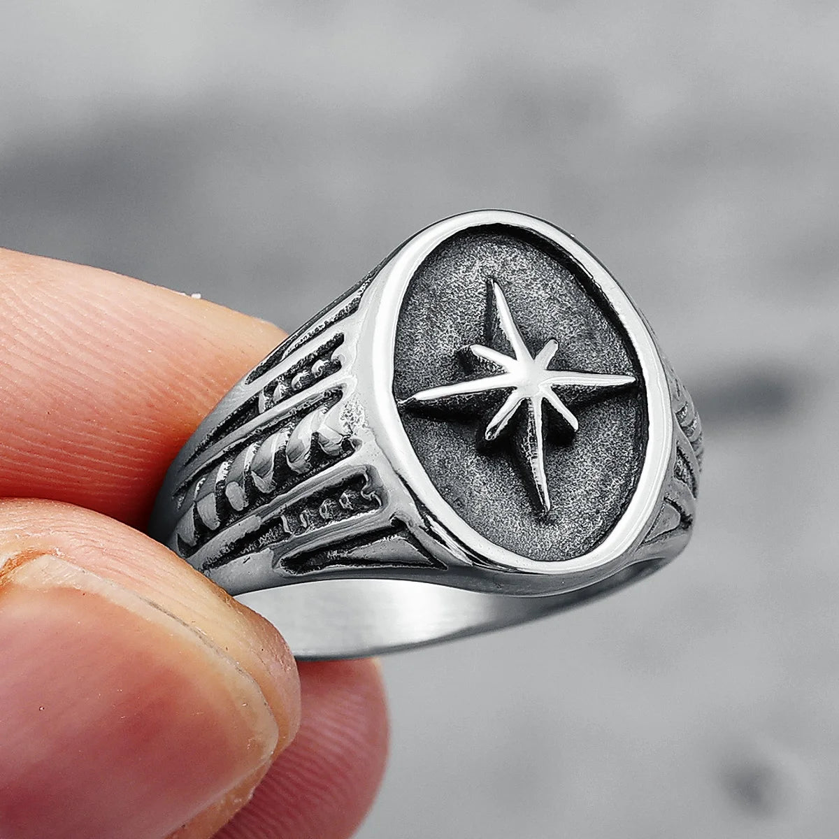 316L Stainless Steel Rings North Star Shining Fashion Men Cool Ring for Friend Rider Biker Jewelry Unique Best Gift Wholesale