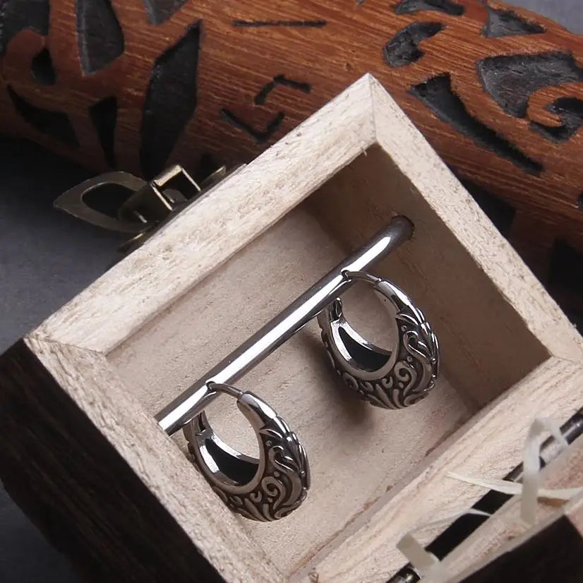 Silver Color Stainless Steel Hoops for Women Men Circle Round Huggie Earrings Punk Luxury Jewelry Not Fade with wood box