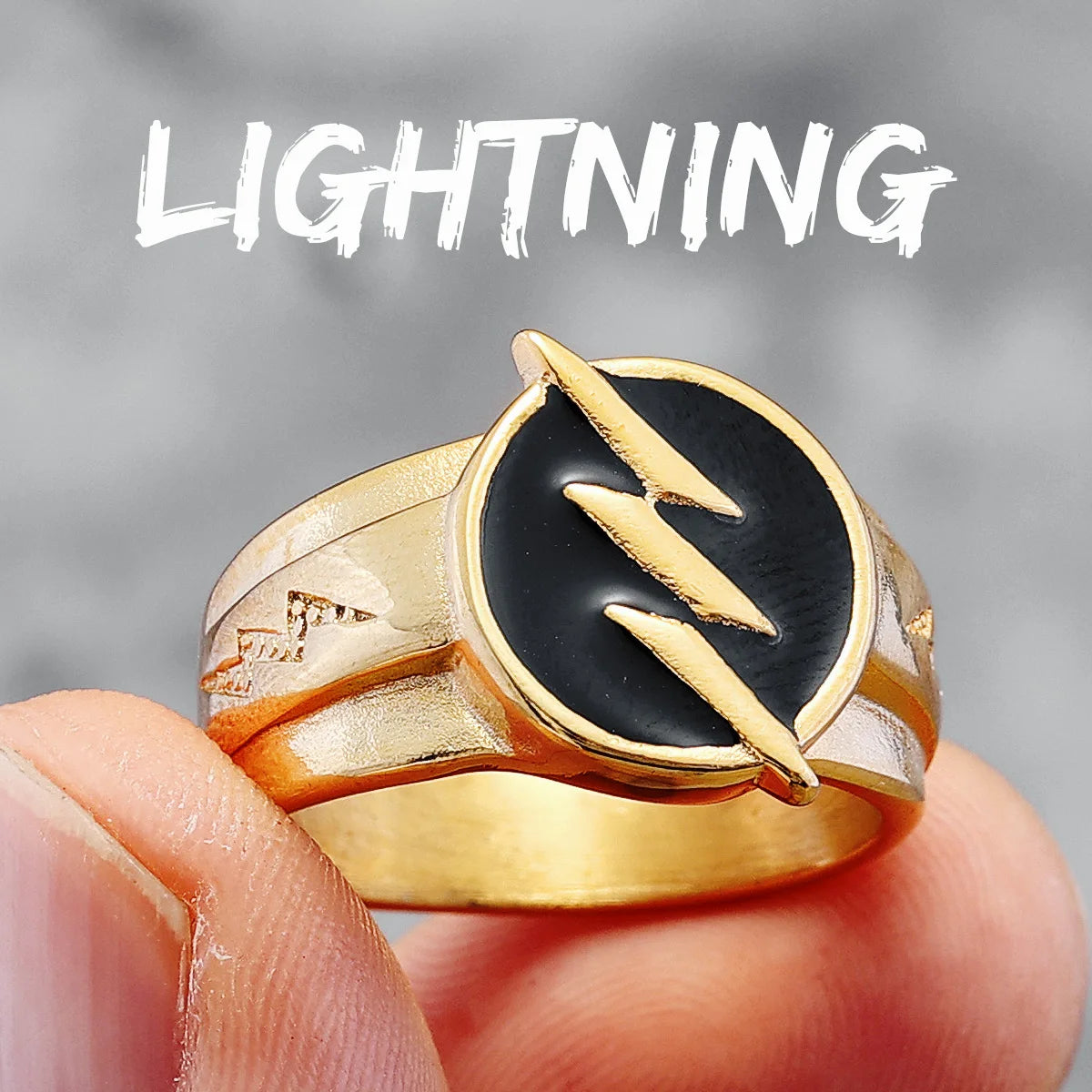 Golden Lightning Men Rings 316L Stainless Steel Ring Hip Hop Golden Plated Classic for Friend Couple Jewelry Best Gift Wholesale