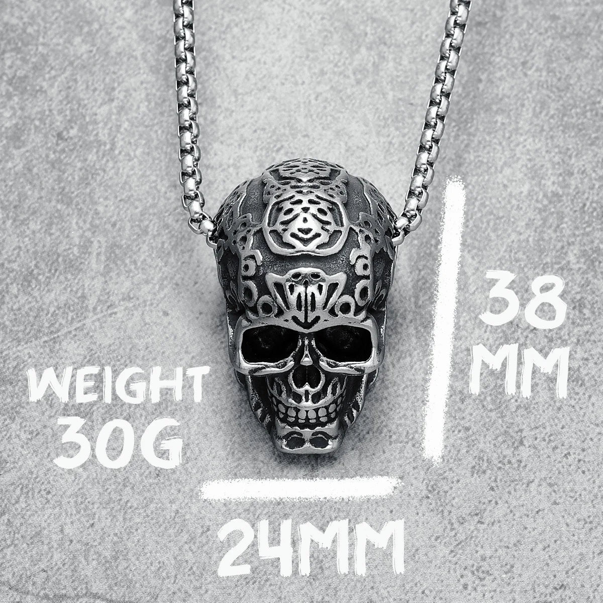 Carved Skull Necklace Men Retro Skeleton Pendant Chain 316L Stainless Steel Vintage Punk Hip Hop Rap for Biker Male Jewelry Gift