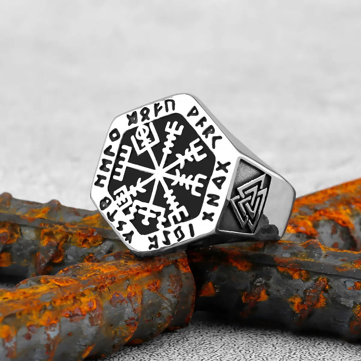 Viking Stainless Steel Ring Anchor Compass Tree of Life Nordic Viking Rune Wolf Men and Women Ring Jewelry for Boyfriend as Gift