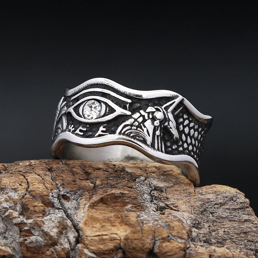 New Gothic Vintage Domineering Devils Eye Rings For Men Boys 316L Stainless Steel Fashion Opening Amulet Ring Biker Jewelry Gift