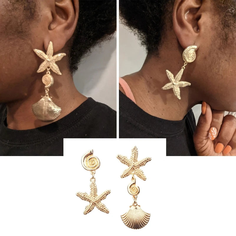 Alloy Conch Shell Starfish Earrings