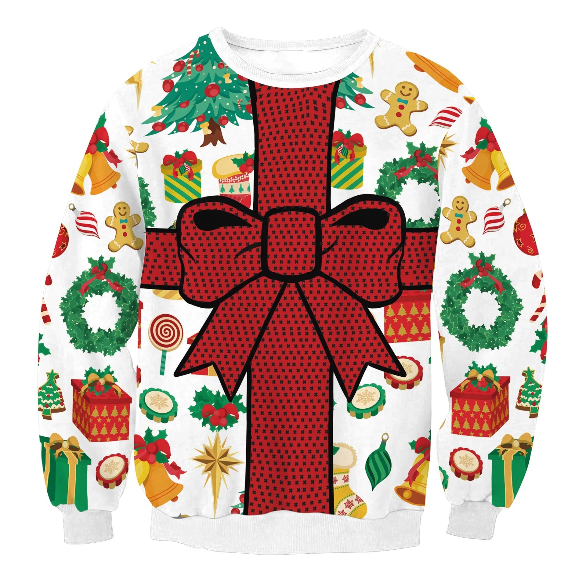 Men Women Tacky Xmas Sweater 3D Christmas Dog Snowflake Bell Reindeer Santa Printed Holiday Party Jumper Christmas Sweatshirt