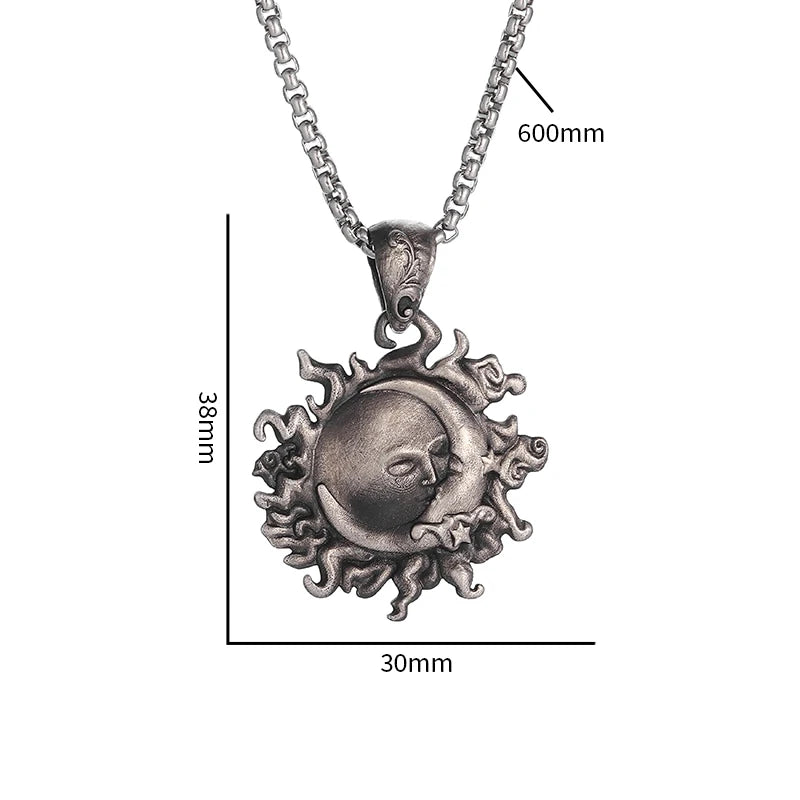 Collier pendentif rond rétro punk soleil étreignant la lune adapté aux hommes et aux femmes tendance de la mode couples bijoux commémoratifs cadeaux