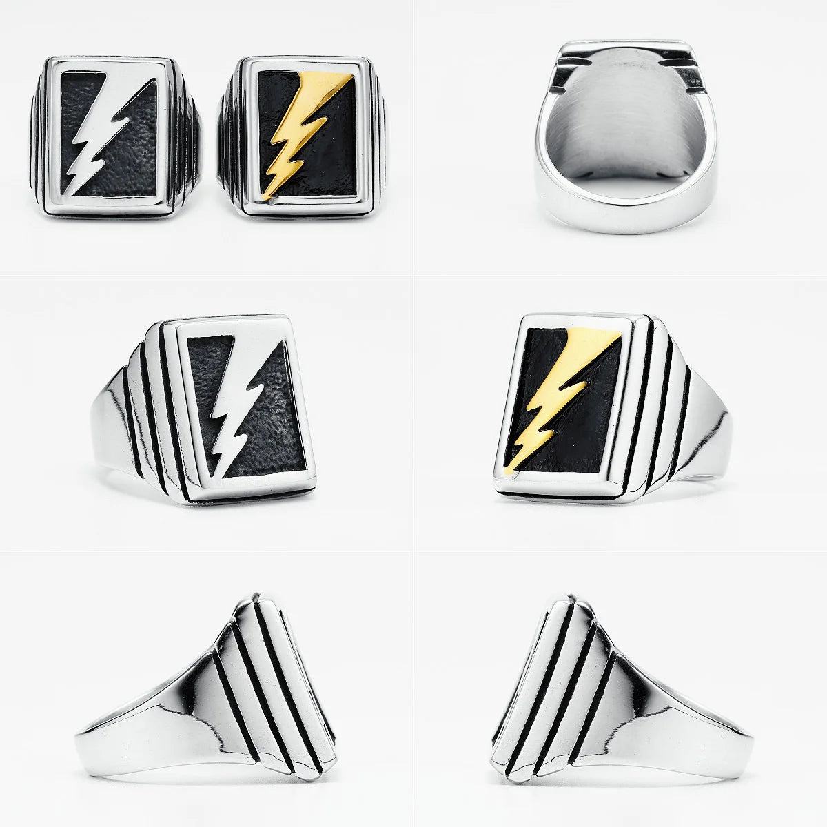 Golden Lightning Men Rings 316L Stainless Steel Simple Ring Punk Rock Party for Friend Couple Jewelry Best Gift Dropshipping