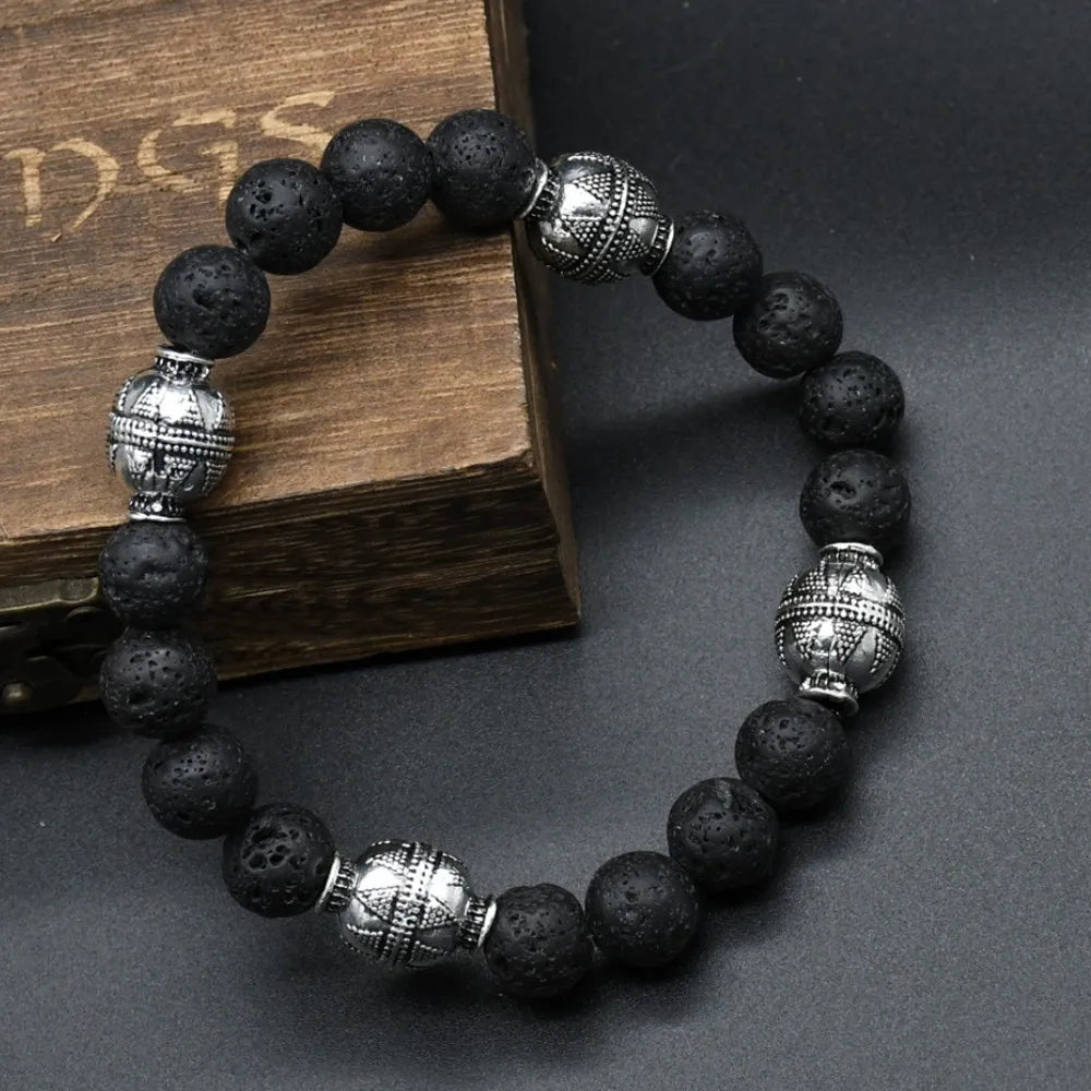 Natural Lava Stone bracelet Viking Rune Valknut beads fashion bangles Bracelet Men Amulet Accessorie Jewelry male Lover Gifts