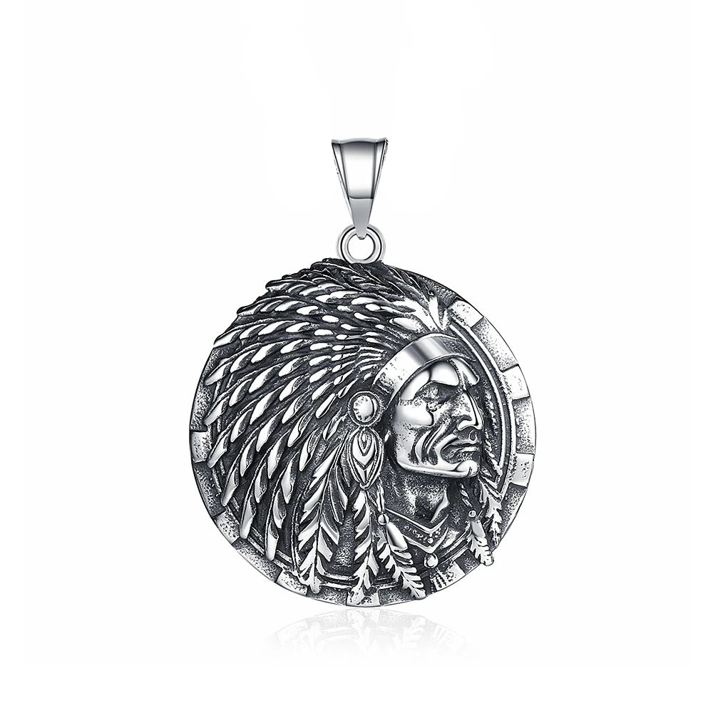 New Vintage Classic Indian Chief Head Pendant For Men Women Stainless Steel Punk Biker Ethnic Style Jewelry Gifts Dropshipping