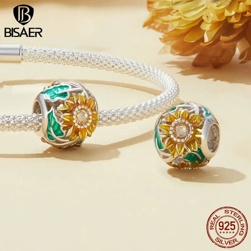 BISAER - Colgante de plata de ley 925 con forma de girasol y colgante de flor con forma de libélula, cadena de seguridad chapada en platino, pulsera elegante para mujer