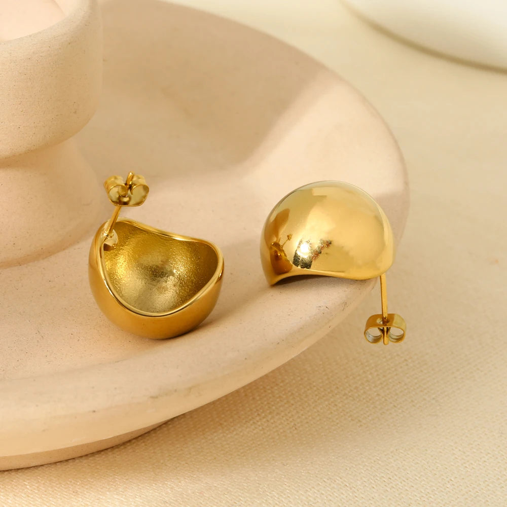 New Arrival Stainless Steel Semicircle Shaped Post 16k Gold Plated Waterproof Smooth Dome Studs Earrings for Women Gift