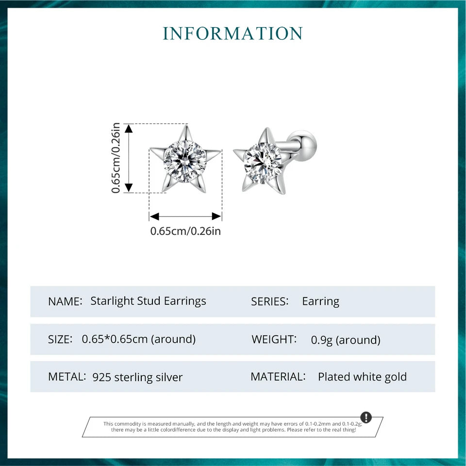 BISAER 925 Sterling Silber Mini Starlight Ohrstecker Funkelnder Zirkon Ohrclip Vergoldet Weißgold Für Frauen Party Edlen Schmuck