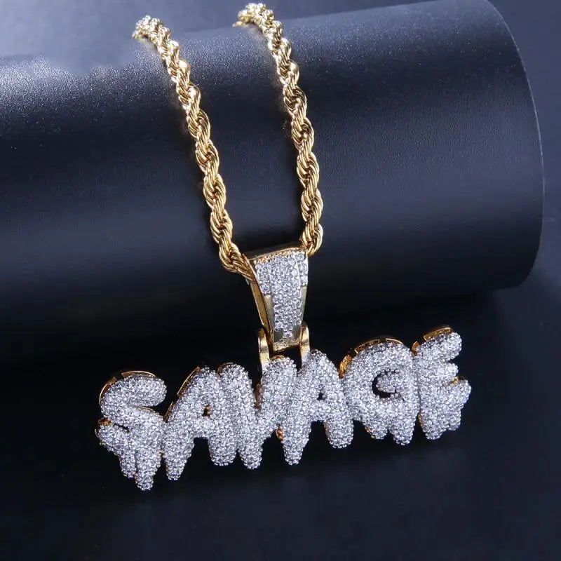 Ice Crystal Alphabet Pendant with 24 Inch Chain for Men Women Sparkling Hip Hop Rock Rap Jewelry Gifts