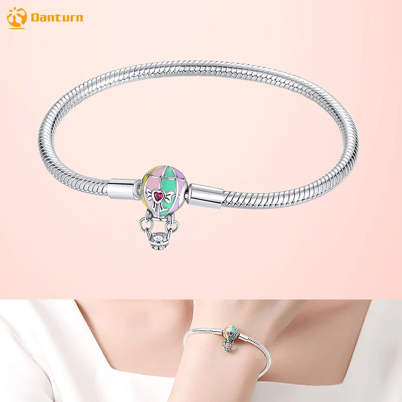 Danturn 925 Silver Heart Infinity Wishbone Heart Blue Disc Fan Clasp Heart T-Bar Multi Snake Chain Bracelets