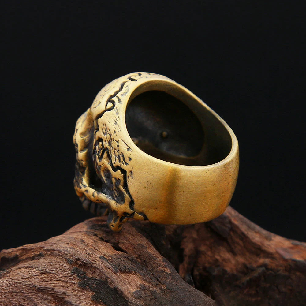 Gothic Vintage Brass Skull Ring For Men Women Punk Rock Fashion Skeleton Rings Personality Biker Jewelry Halloween Gifts