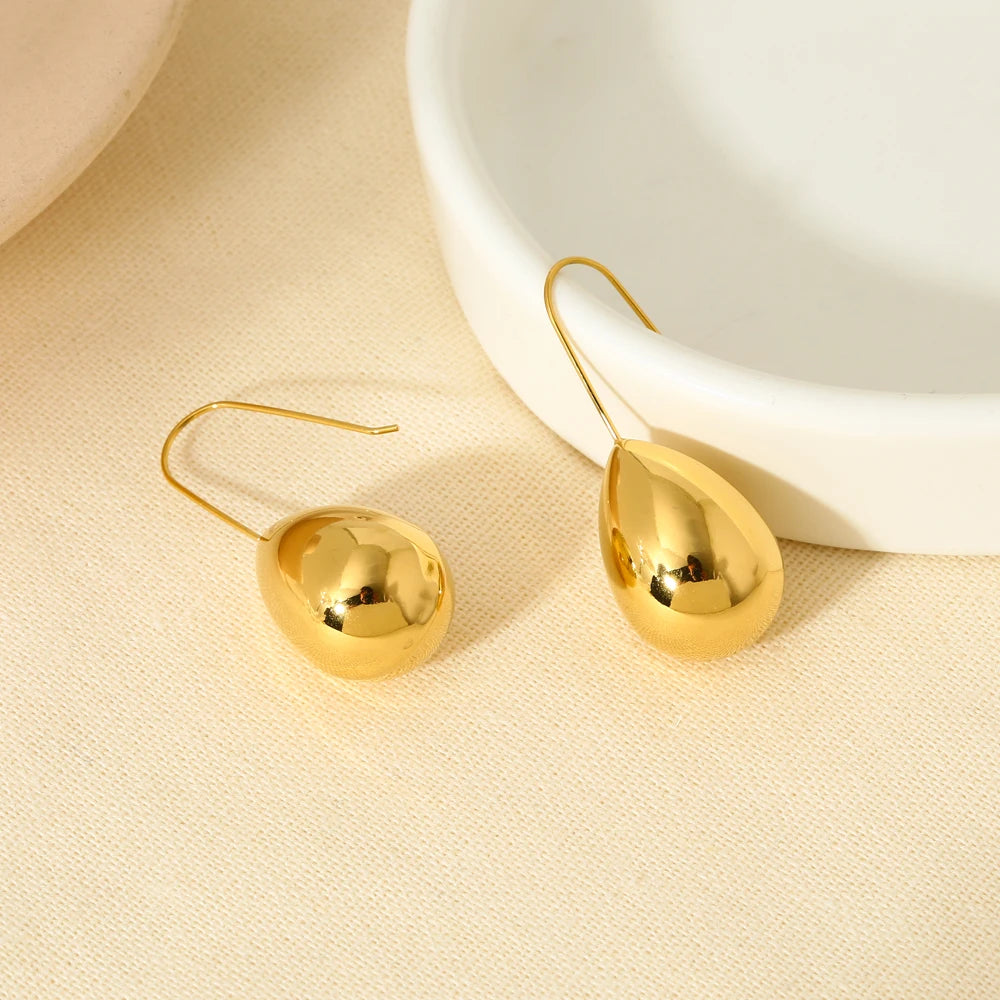 INS Trend 16K Gold Plated Stainless Steel Fish Hook Teardrop Dangle Earrings for Women Texture Waterproof Drop Earrings Jewelry