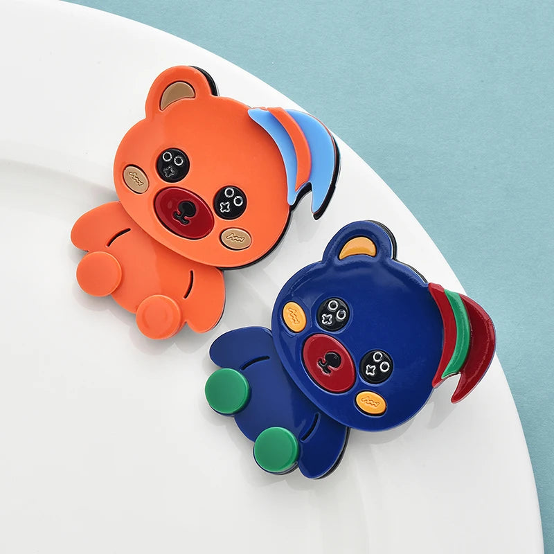 Wuli&baby Acrylic Lovely Wear Hat Bear Brooches For Women Men 2-color Cute Animal Party Brooch Pins Gifts