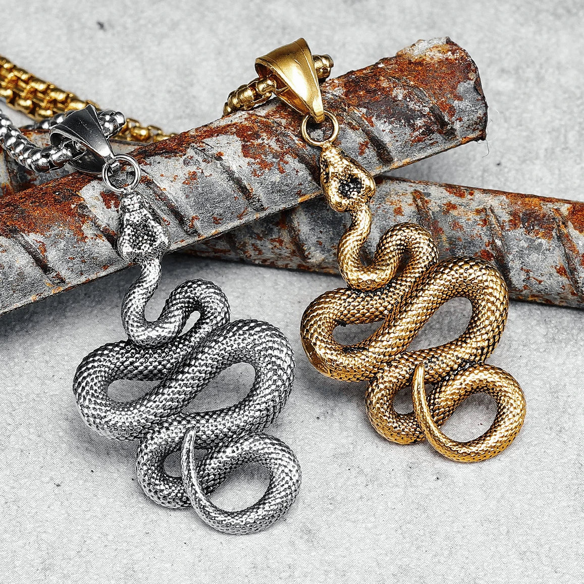 Pendentifs serpents hommes simples python cobra colliers 316L acier inoxydable hommes chaîne rap rock punk pour ami mâle bijoux meilleur cadeau